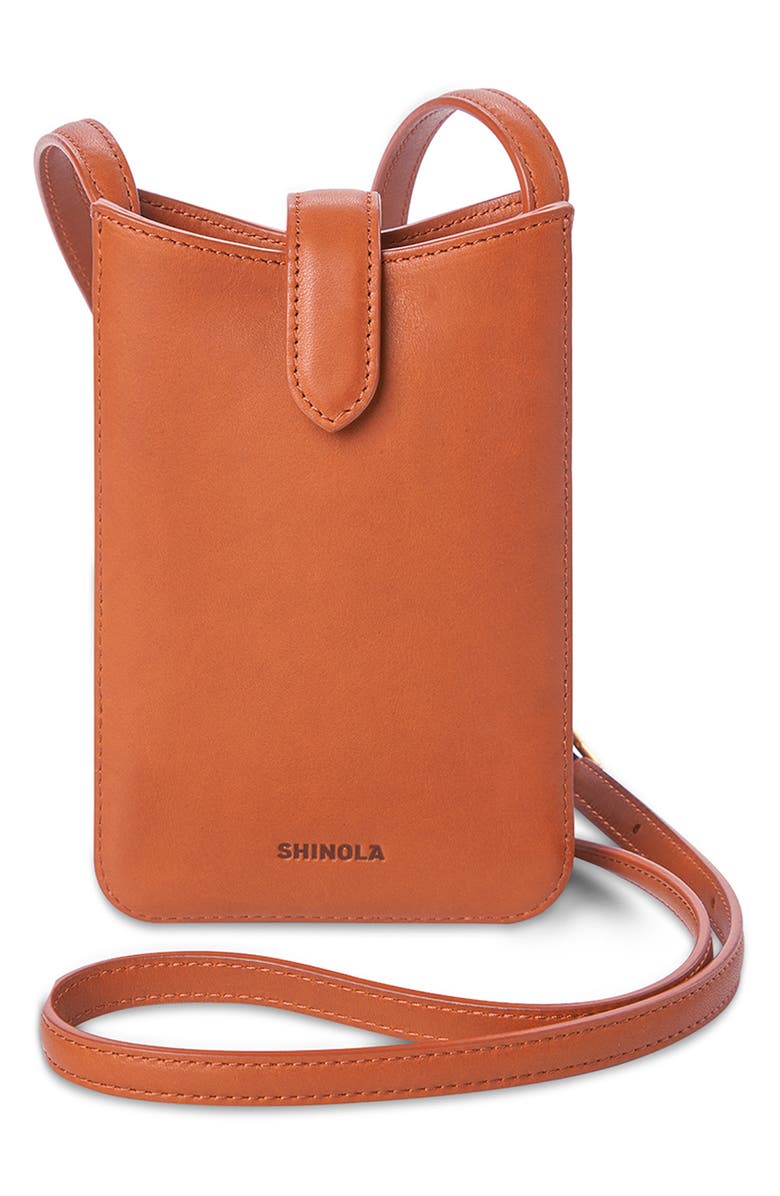 Shinola Bixby Leather Phone Crossbody Bag, Main, color, Rust