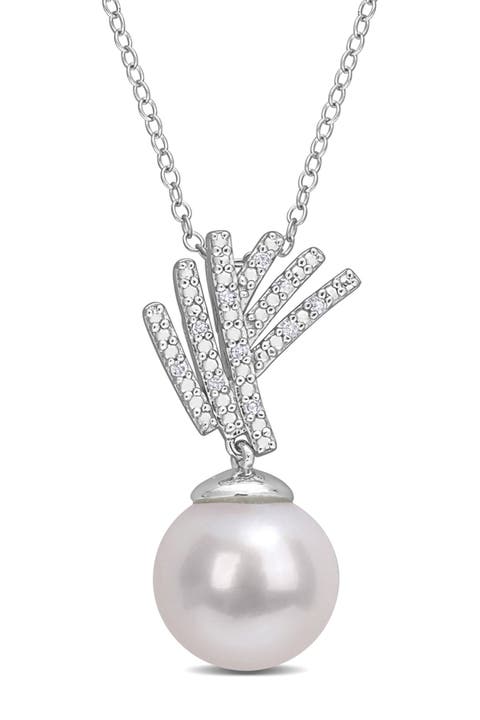 Diamond & 11-12mm Freshwater Pearl Pendant Necklace