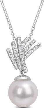 DELMAR Diamond & 11-12mm Freshwater Pearl Pendant Necklace