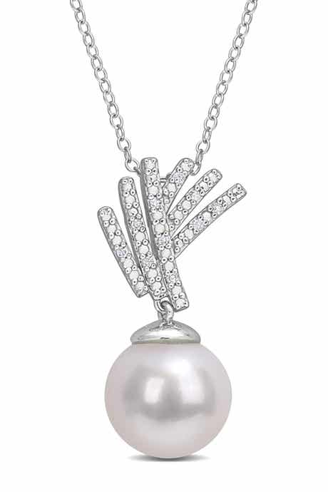 DELMAR Diamond & 11-12mm Freshwater Pearl Pendant Necklace