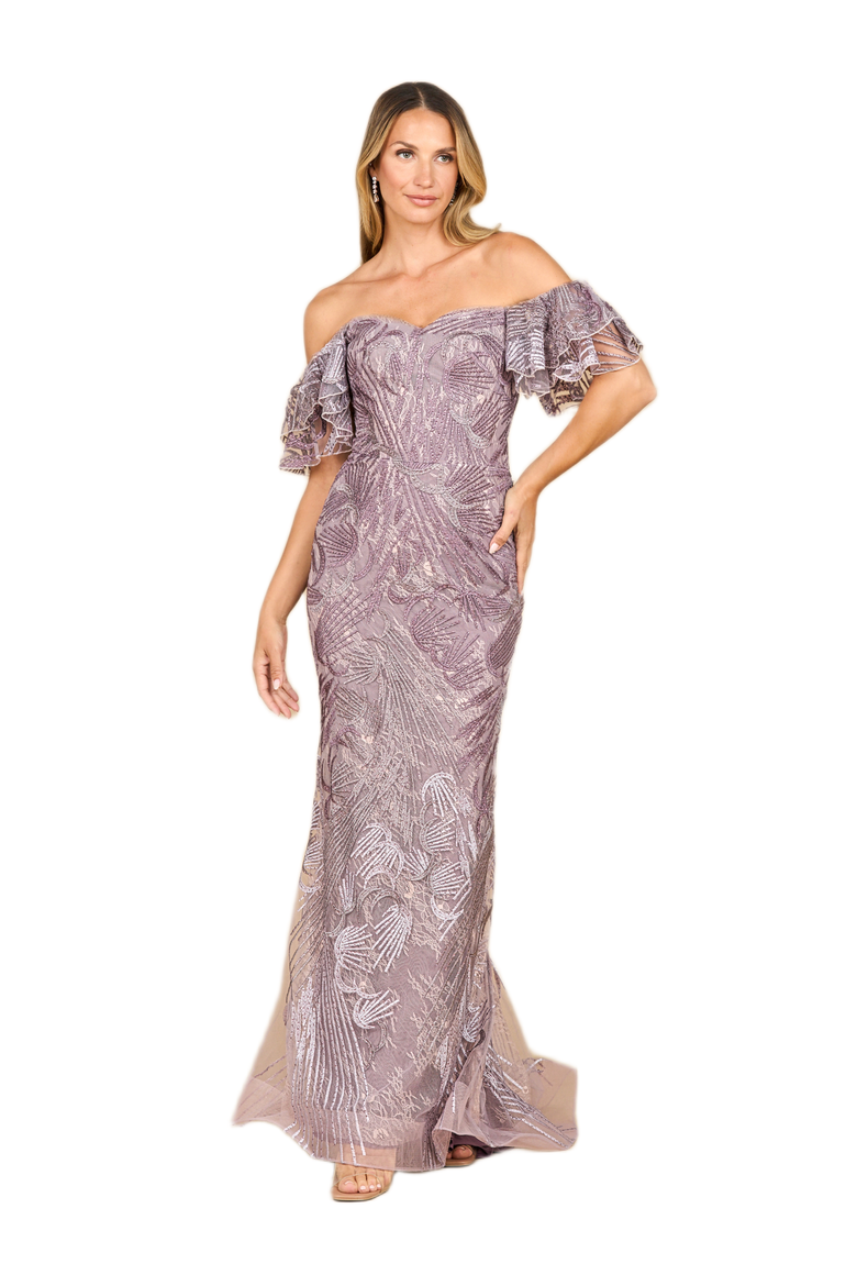 Off Shoulder Mermaid Lace Gown, Main, color, Heather Ombre