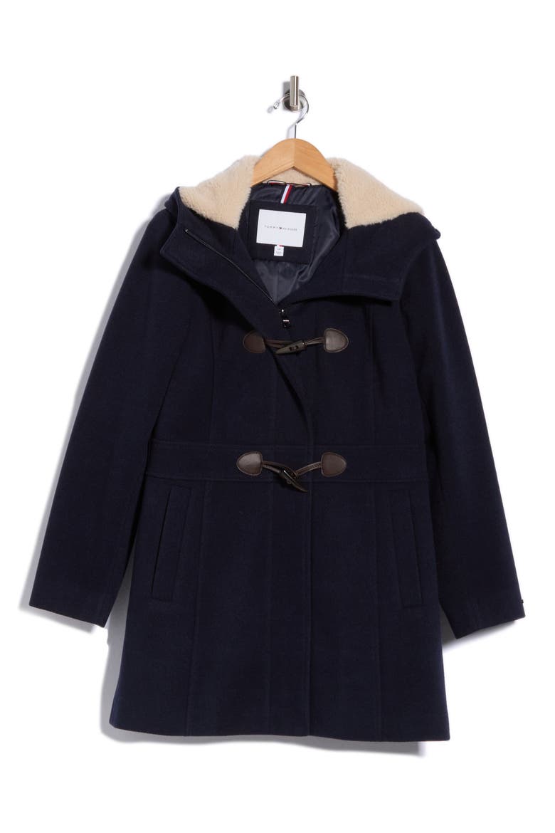 Toggled Twill Coat with Faux Fur, Alternate, color, NAVY