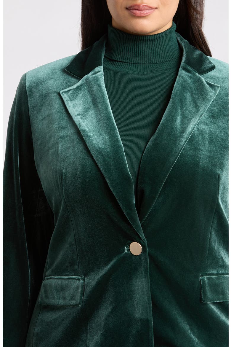 One-Button Notch Collar Velvet Blazer, Alternate, color, PINE FOREST