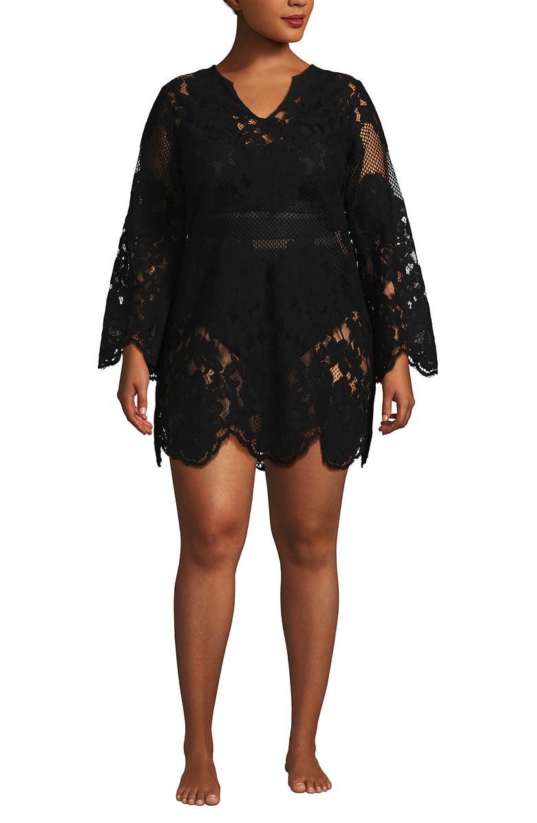 Lands' End Long Sleeve Lace Mini Swim Cover-Up Dress, Alternate, color, 