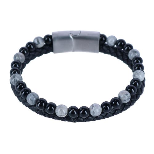Trafalgar Loose Fit Thurgood Beaded And Braided Leather Secure Clasp Bracelet In Black