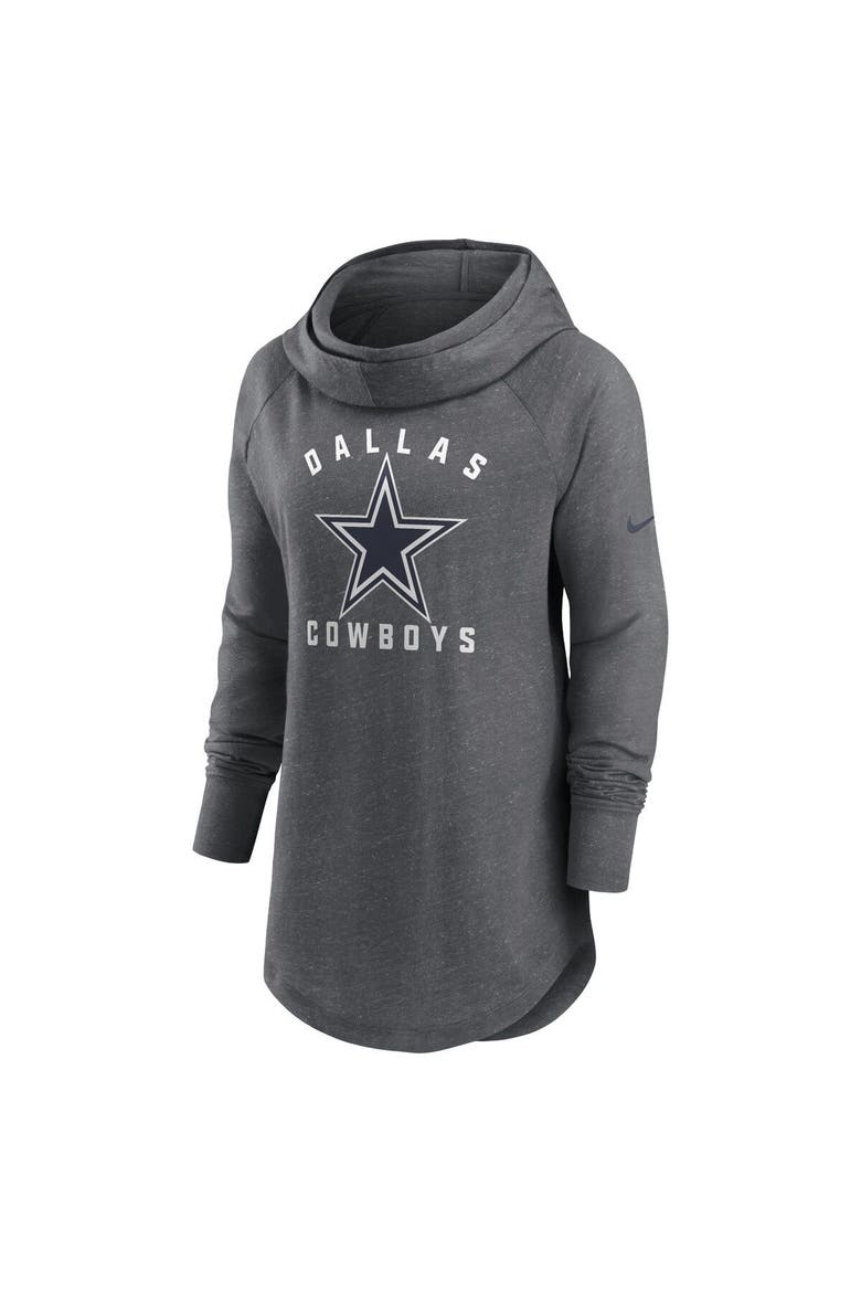 Women's Nike Heather Charcoal Dallas Cowboys Raglan Funnel Neck Pullover Hoodie, Alternate, color, Heather Charcoal