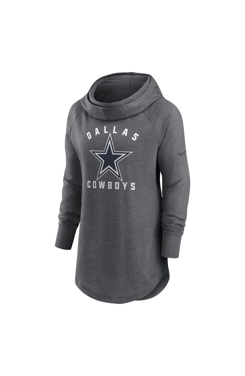 Nike Women's Nike Heather Charcoal Dallas Cowboys Raglan Funnel Neck Pullover Hoodie, Alternate, color, Heather Charcoal
