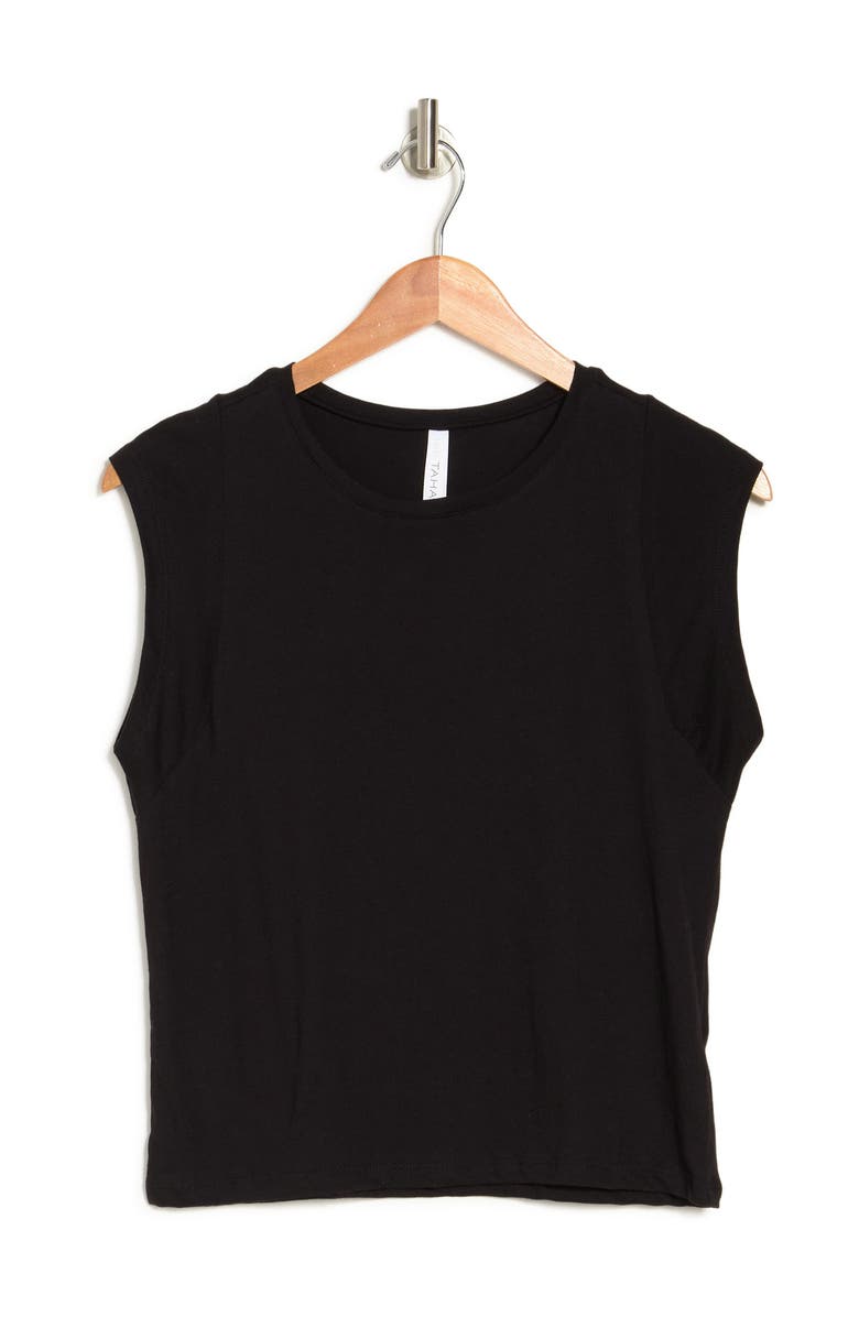 T Tahari Cap Sleeve Pima Cotton T-Shirt, Alternate, color, Black