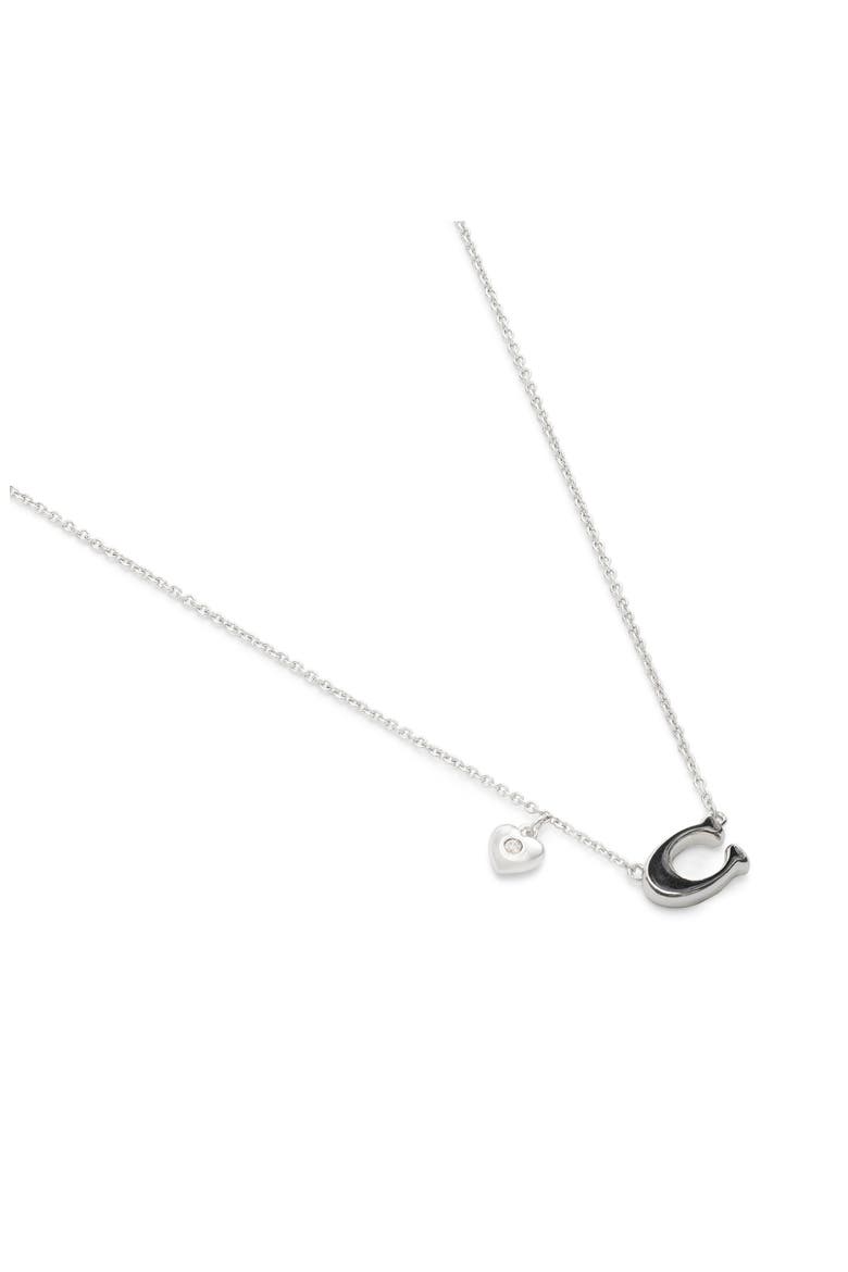 Signature C Charm Heart Pendant Necklace, Alternate, color, BLACK/ RHODIUM