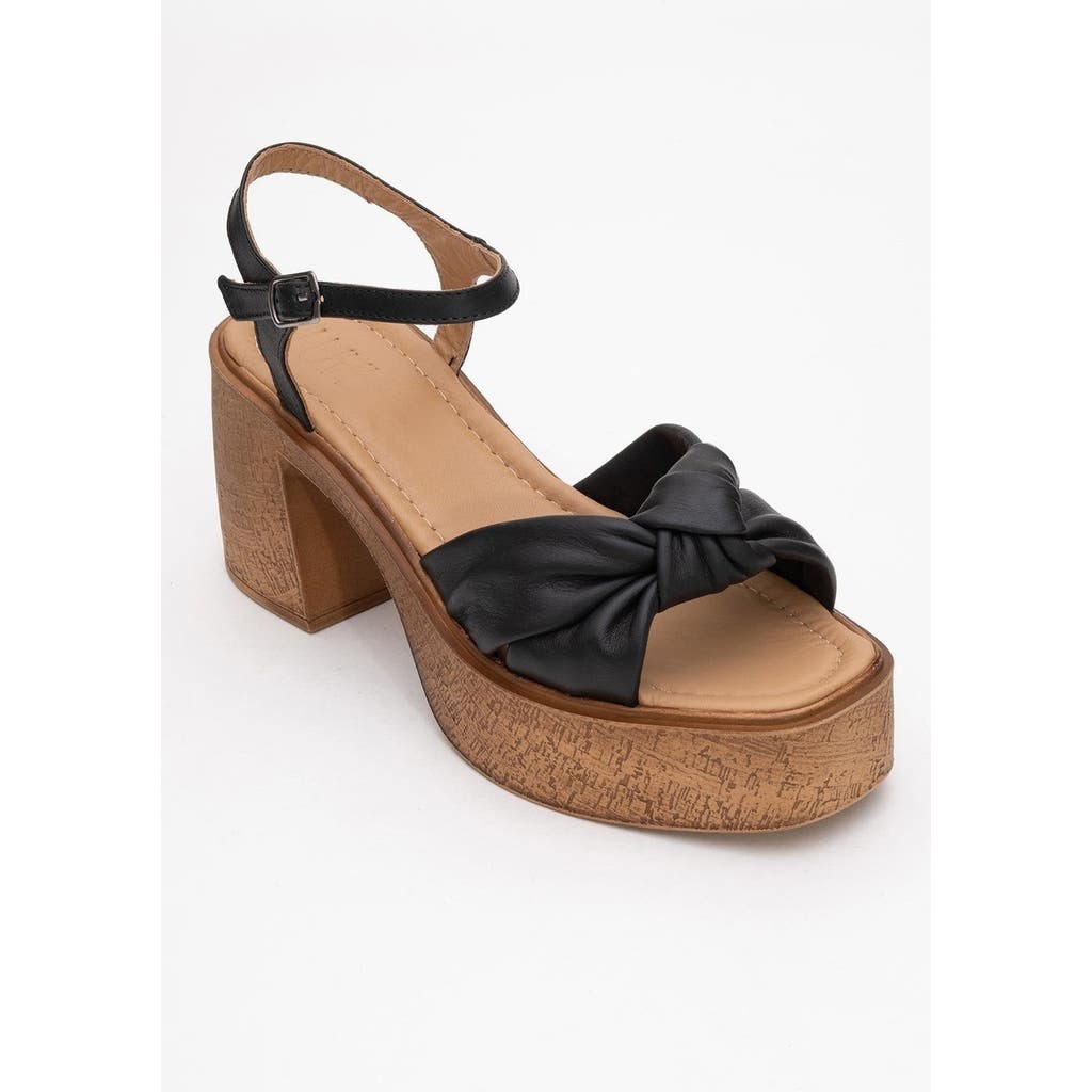 Forever & Always Shoes Tily Platform Wedge Leather Sandal In Black