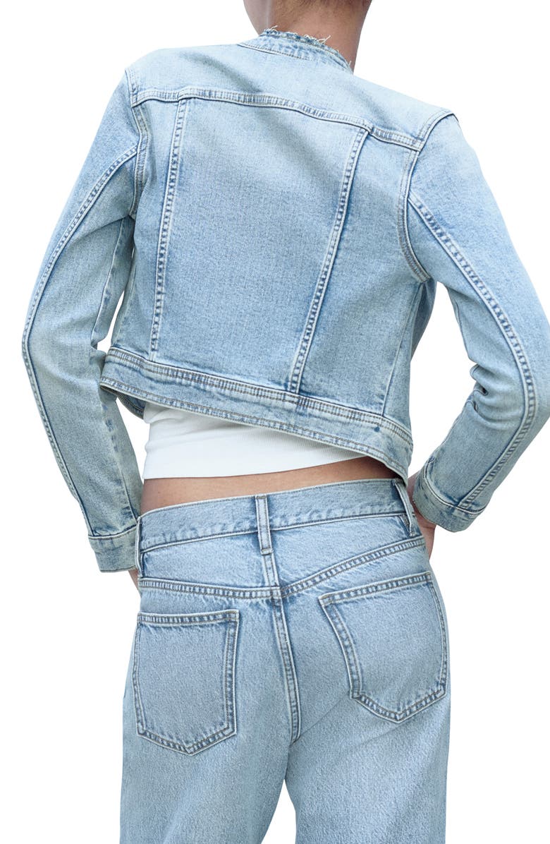 MANGO Distressed Zip Denim Jacket, Alternate, color, 
