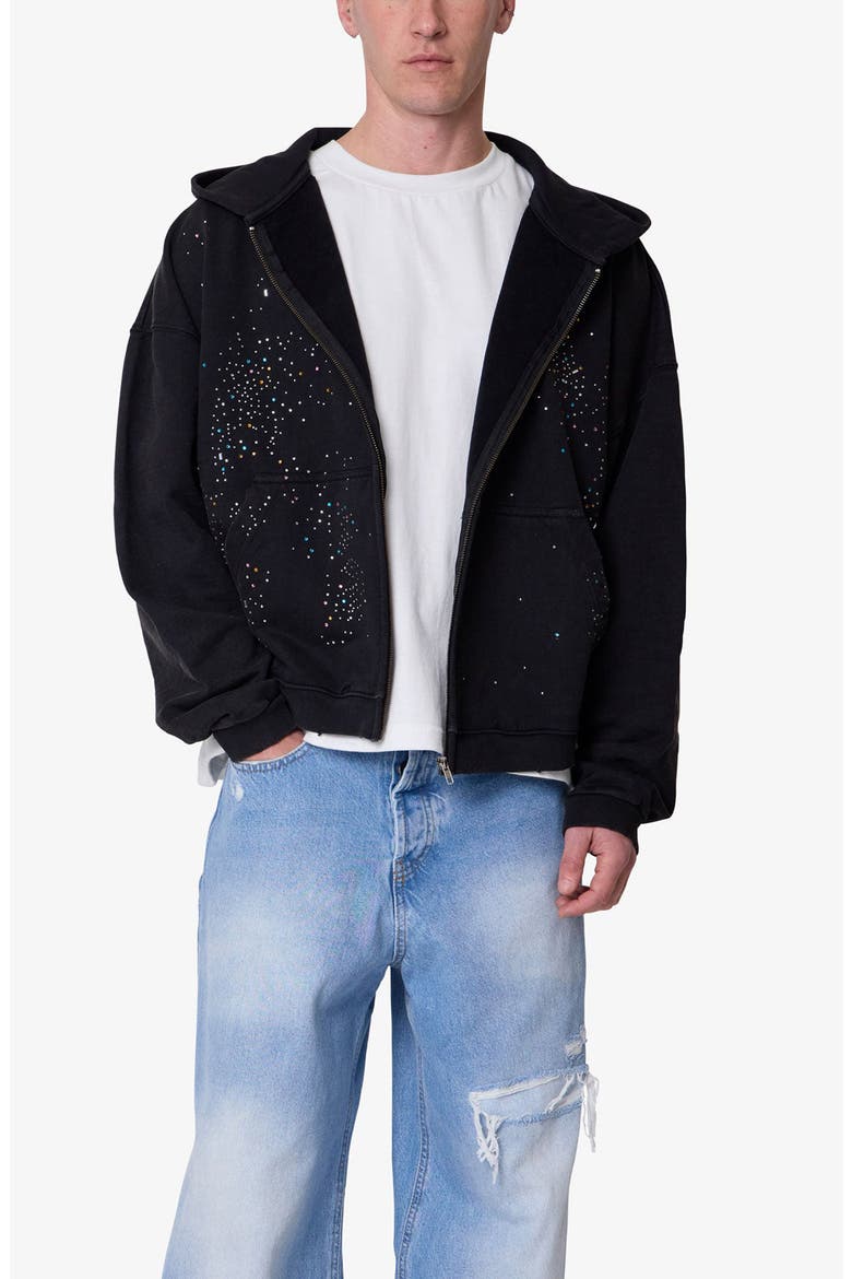 Crystal Embellished Zip Hoodie, Alternate, color, WASHED BLACK