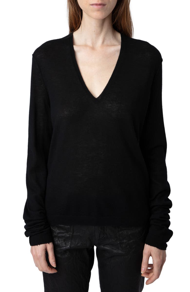Zadig & Voltaire Rivy Cashmere V-Neck Sweater, Main, color, 