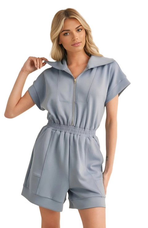 Zip-Front Short-Sleeve Romper