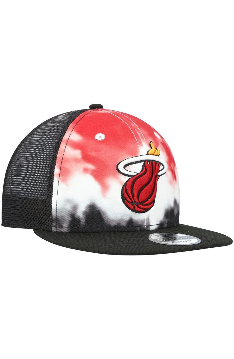 New Era Men's New Era Black Miami Heat Hazy Trucker 9FIFTY Snapback Hat, Alternate, color, 