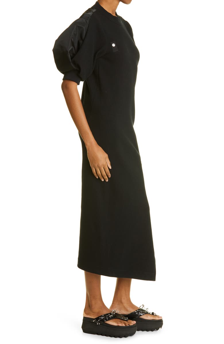 Sacai Puff Sleeve Asymmetric Hem Cotton Blend Dress, Alternate, color, 