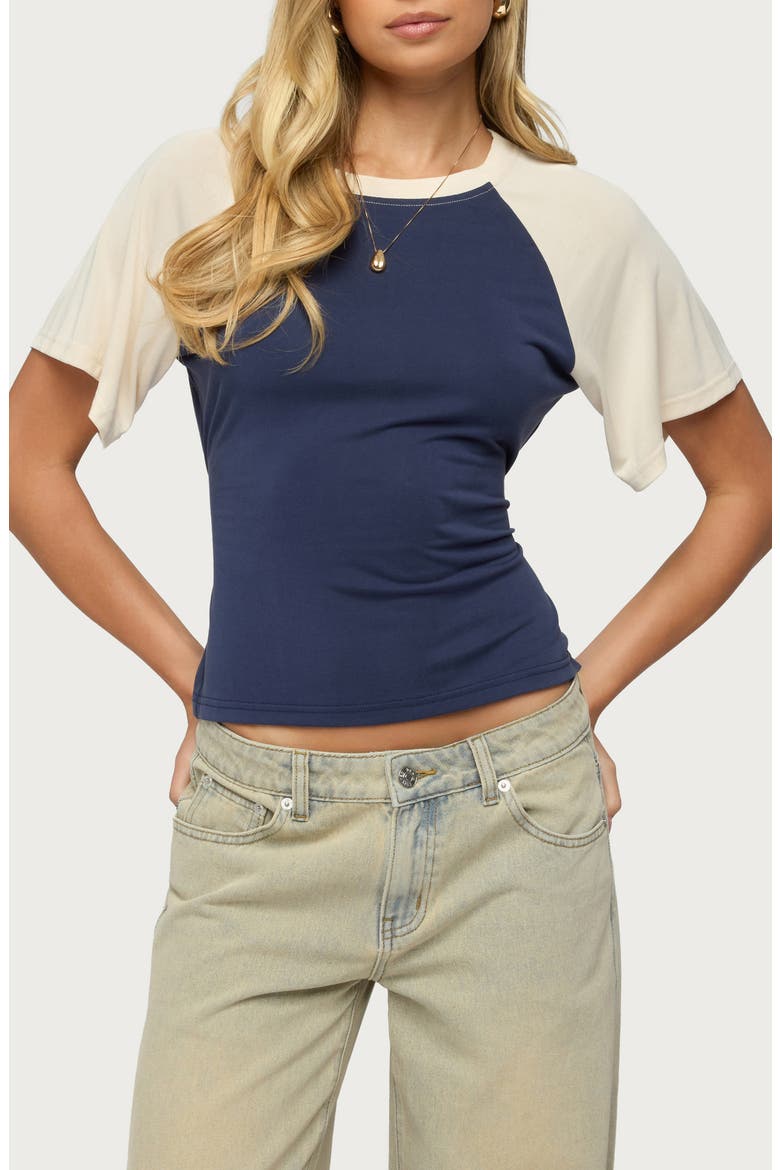 Fraise Contrast Back Tie Raglan T-Shirt, Main, color, NAVY-AND-CREAM