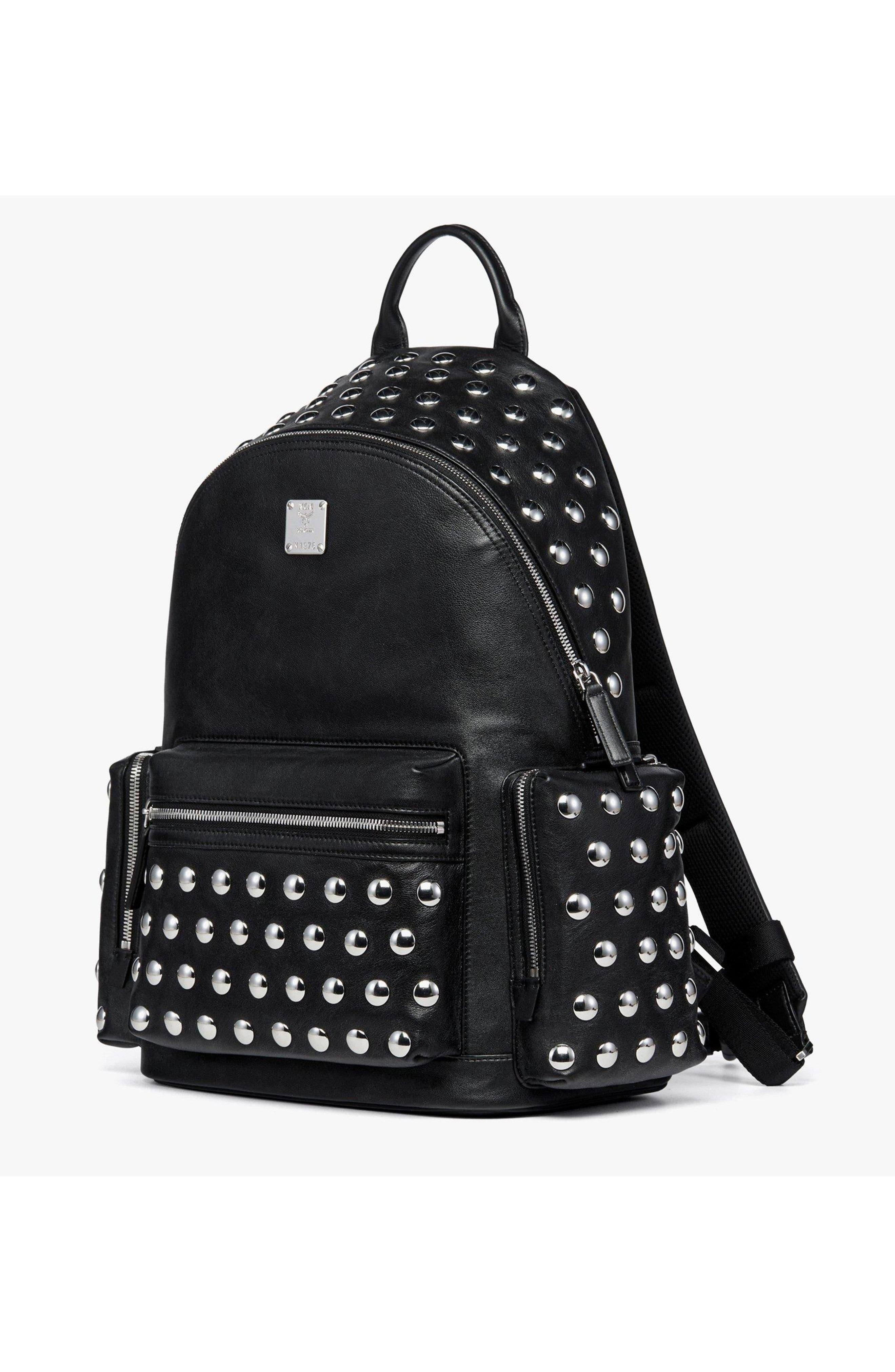 MCM Medium Stark Backpack in Galactic Gala Lamb Leather, Alternate, color, Black