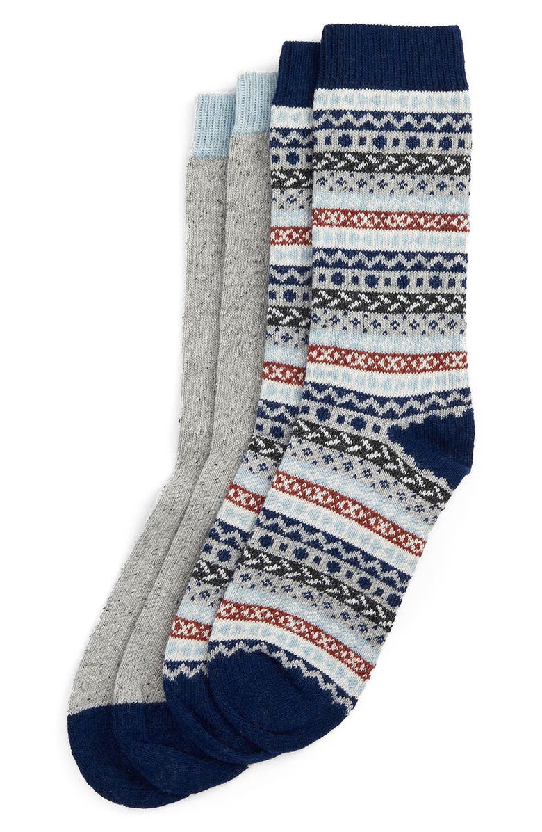 Barbour Fair Isle & Solid Assorted 2-Pack Wool Blend Crew Socks, Main, color,