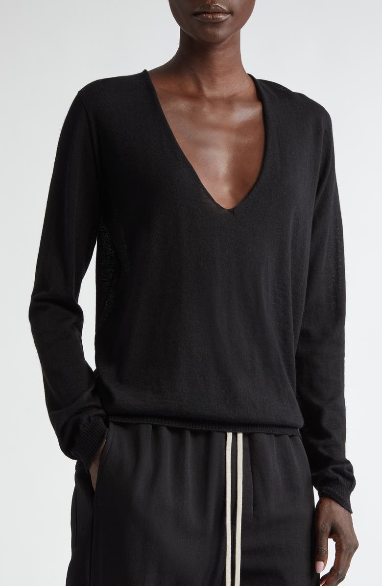 Rick Owens Maglia Wool V-Neck Sweater, Alternate, color, 