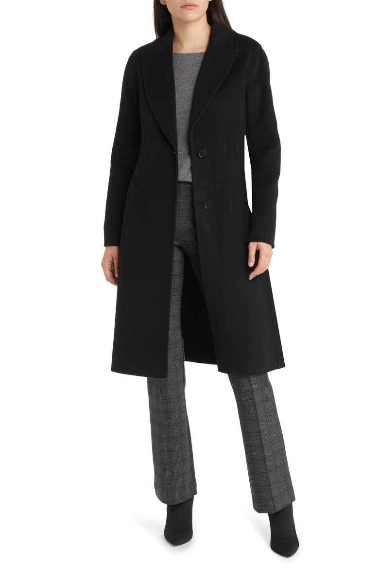 Belted Wool Blend Coat, Alternate, color, BLACK