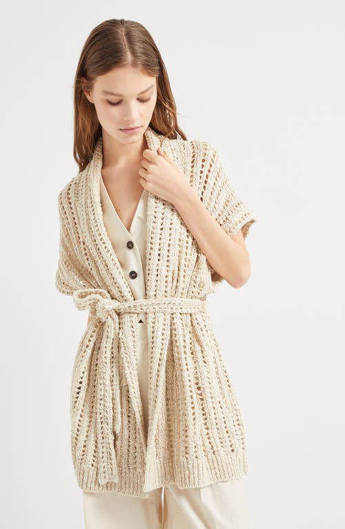 Brunello Cucinelli Linen And Silk Blend Cardigan In Buff