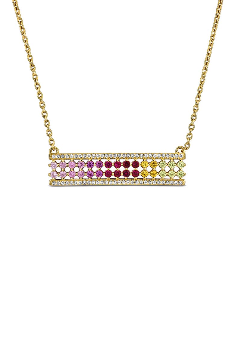 Rainbow Lab-Grown Semiprecious Stone Bar Pendant Necklace, Main, color, RED MULTI