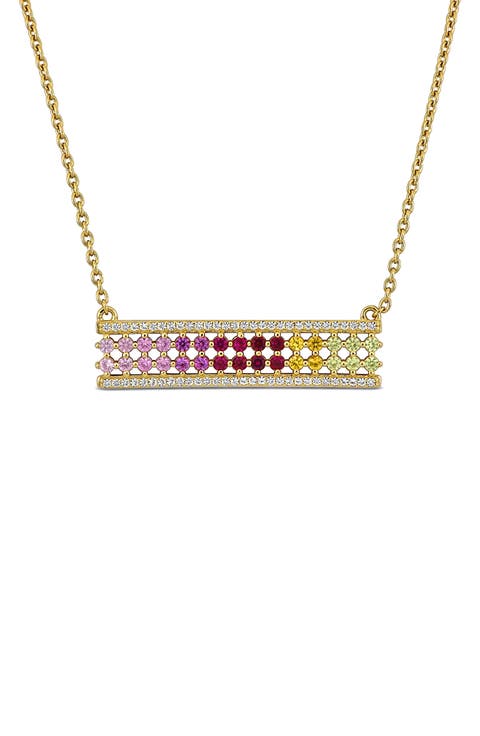 Rainbow Lab-Grown Semiprecious Stone Bar Pendant Necklace