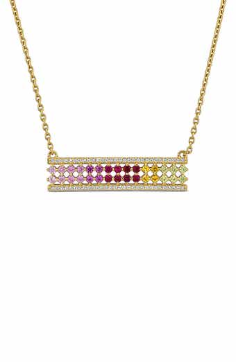 Rainbow Lab-Grown Semiprecious Stone Bar Pendant Necklace
