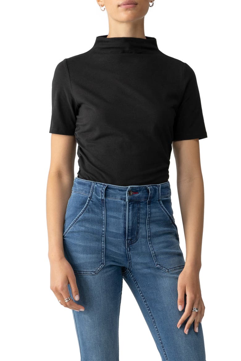 Less Is More Mock Neck Cotton T-Shirt, Main, color, BLACK
