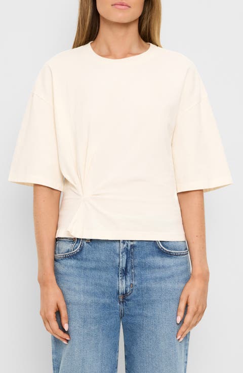 Zinnia Pleated Side Cotton T-Shirt