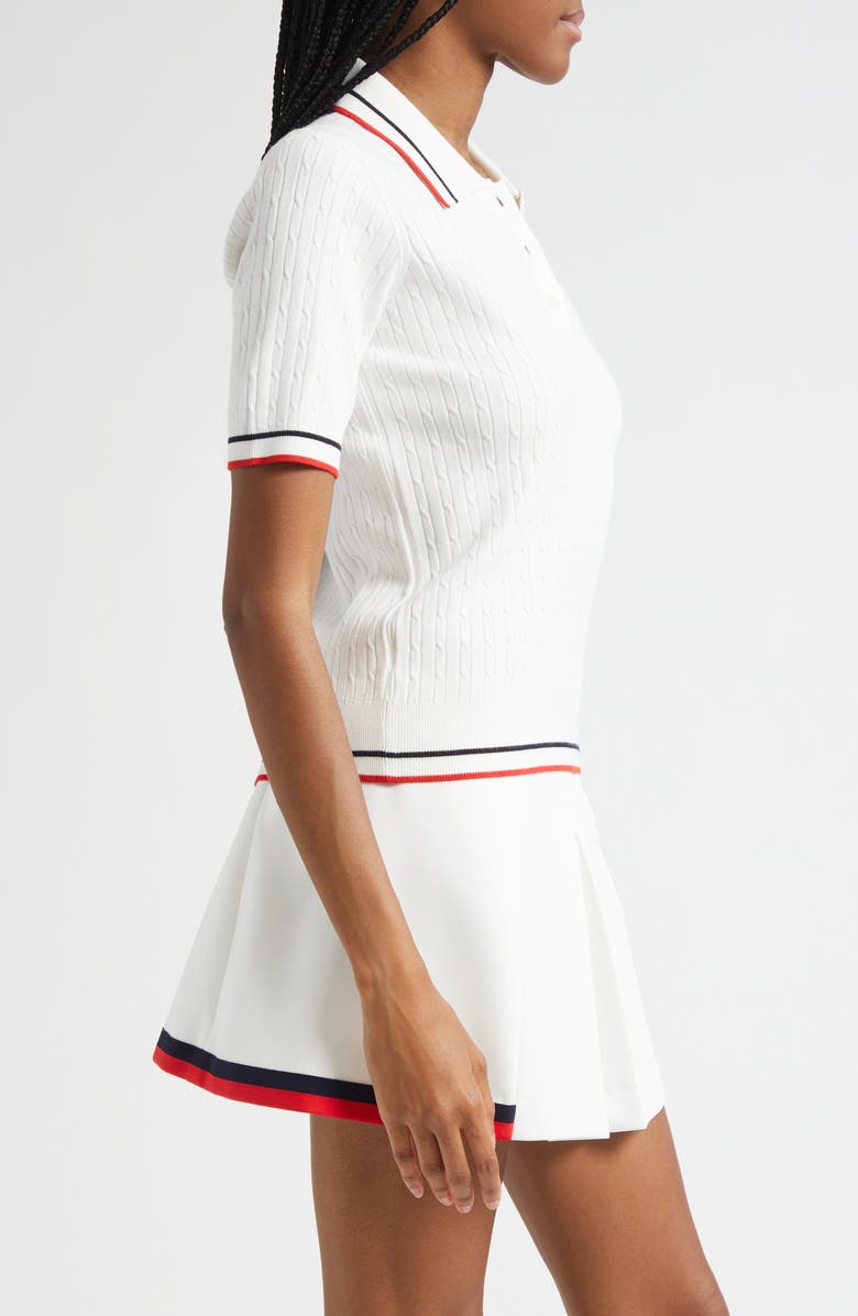 Sporty & Rich Serif Logo Mini Cable Knit Polo, Alternate, color, White/ Dark Navy/ Ruby