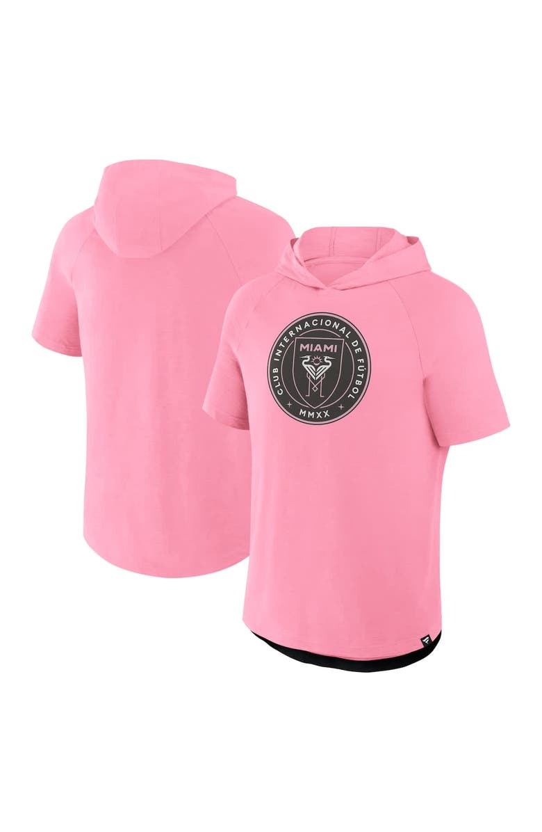 FANATICS Men's Fanatics Pink Inter Miami CF Hat Trick Stadium Slub Raglan Short Sleeve Pullover Hoodie, Main, color, 