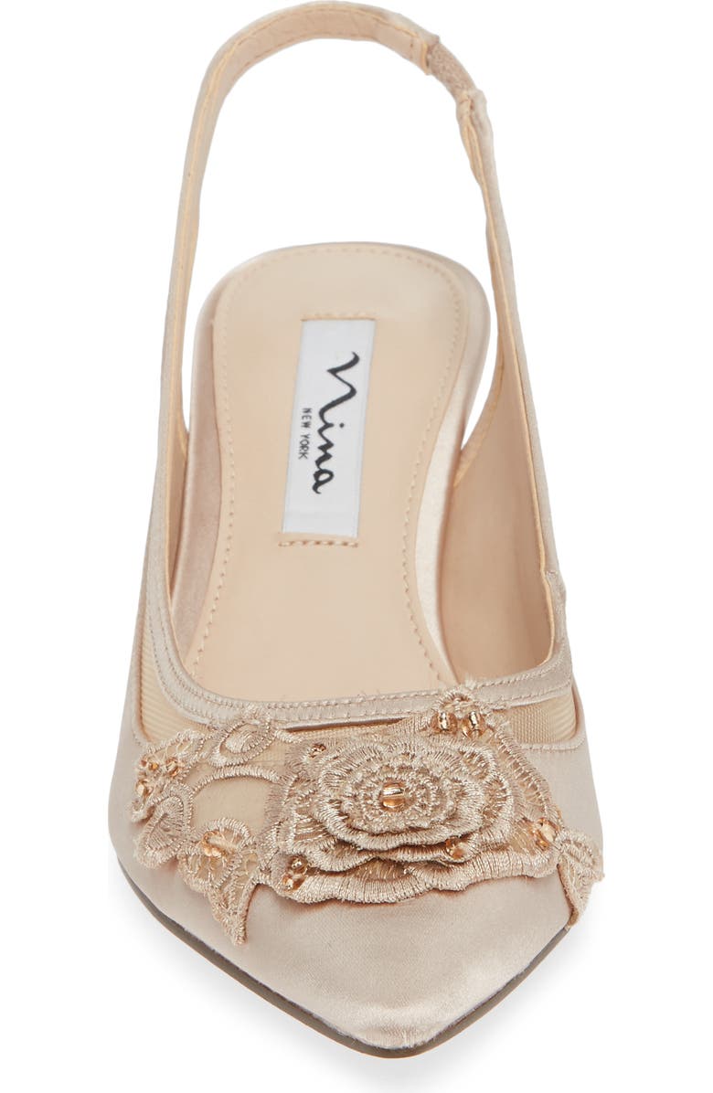 Nina Taela Floral Embellished Slingback Pump, Alternate, color, Champagne Satin