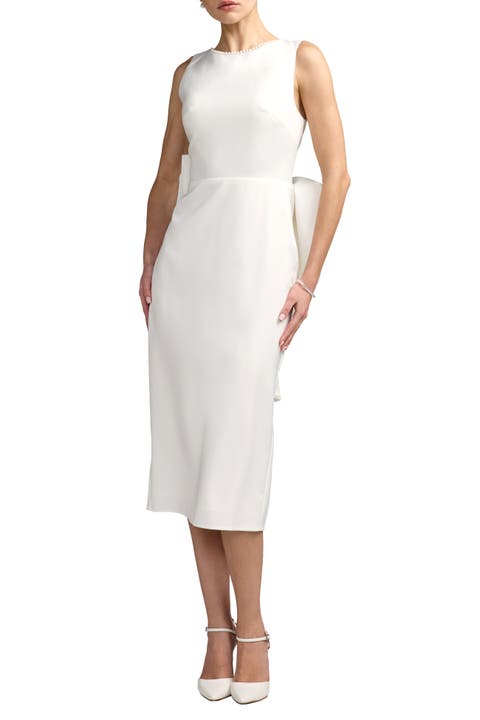Embellished Crepe Sleeveless Midi Dress With Bow