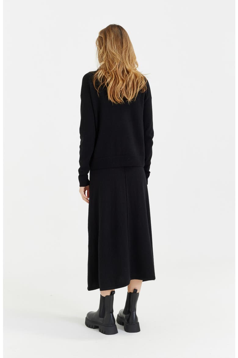 Wool Cashmere Blend V Neck Collared Sweater, Alternate, color, Black