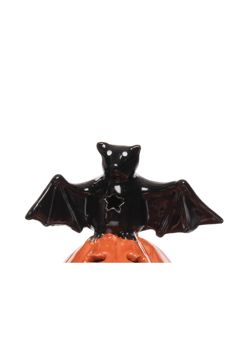 Jack O' Lantern Pumpkin Bat LED Small Halloween Figurine, Alternate, color, Orange