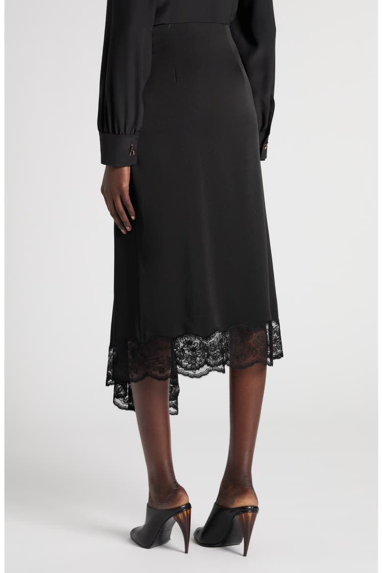 Lace Trim Asymmetric Silk Skirt, Alternate, color, BLACK
