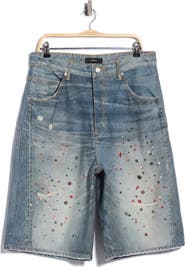 PURPLE BRAND Cyanine Jewel Embellished Long Denim Shorts
