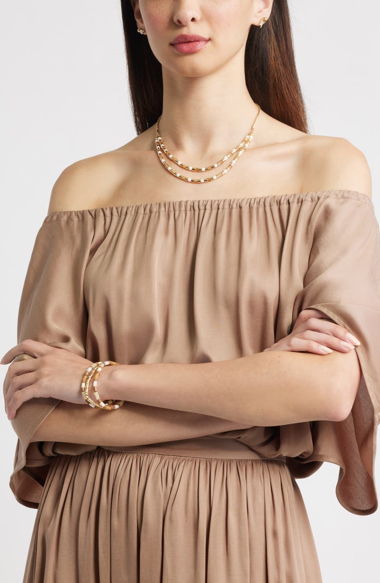 Nordstrom Set of 3 Tube Beaded Stretch Bracelets, Alternate, color, Neutral Multi- Gold