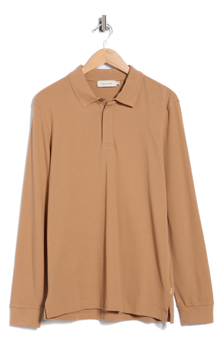 Bugatchi Honeycomb Knit Long Sleeve Polo, Alternate, color, Caramel