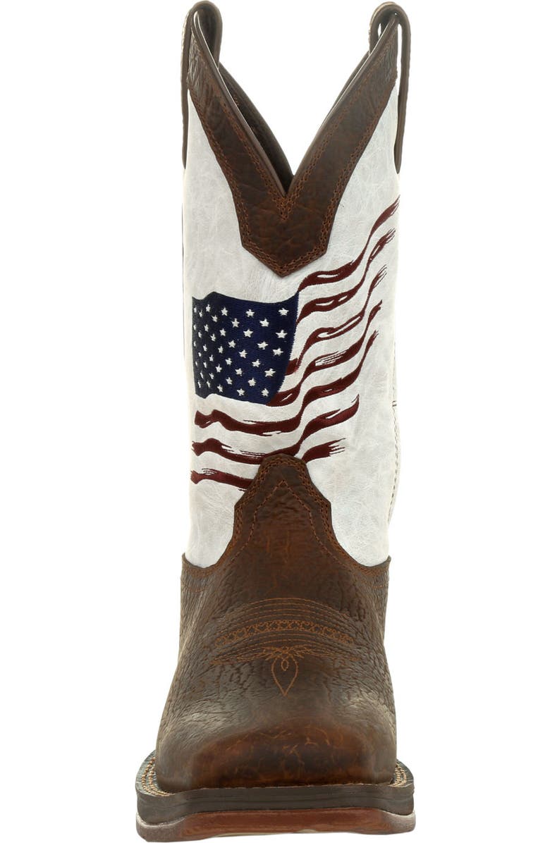 DURANGO Distressed Flag Embroidery Western Boot, Alternate, color, Bay Brown And White