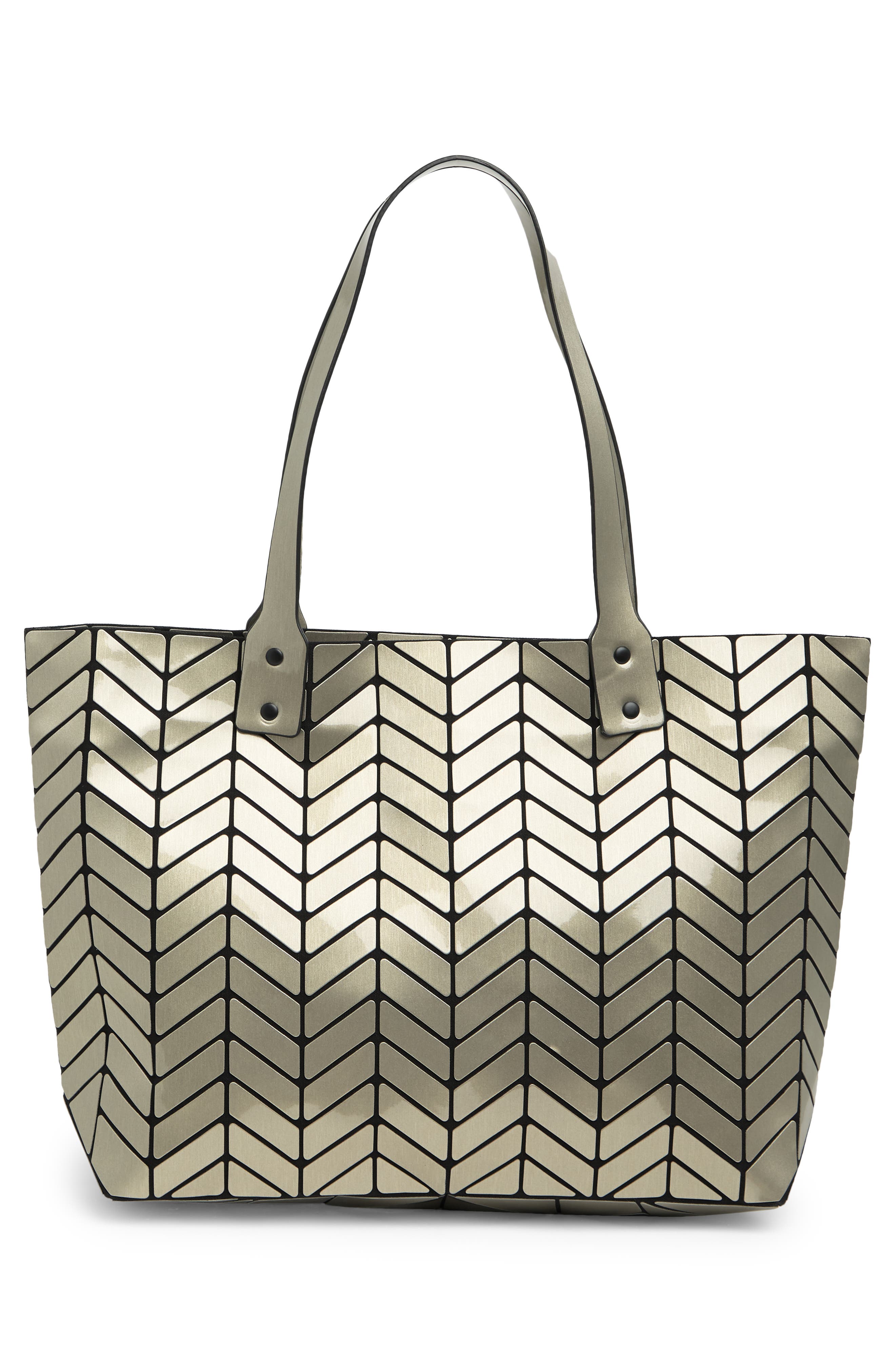 Chevron Tote Bag, Alternate, color, SHINY SILVER