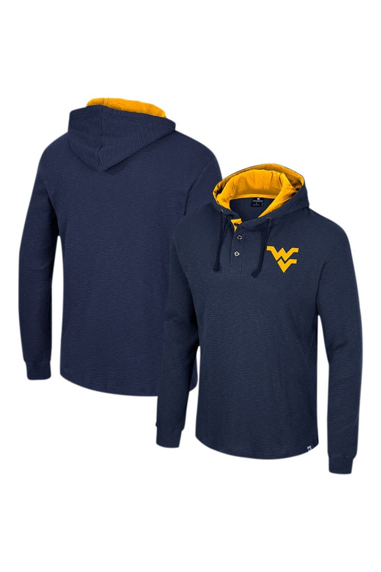 Men's Colosseum Navy West Virginia Mountaineers Affirmative Thermal Hoodie Long Sleeve T-Shirt, Main, color, Navy