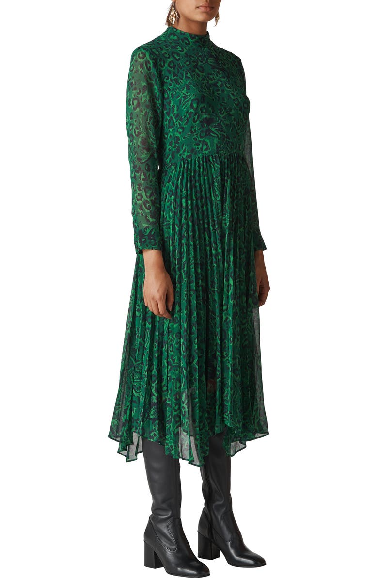 Whistles Jungle Cat Pleated Dress, Main, color, 