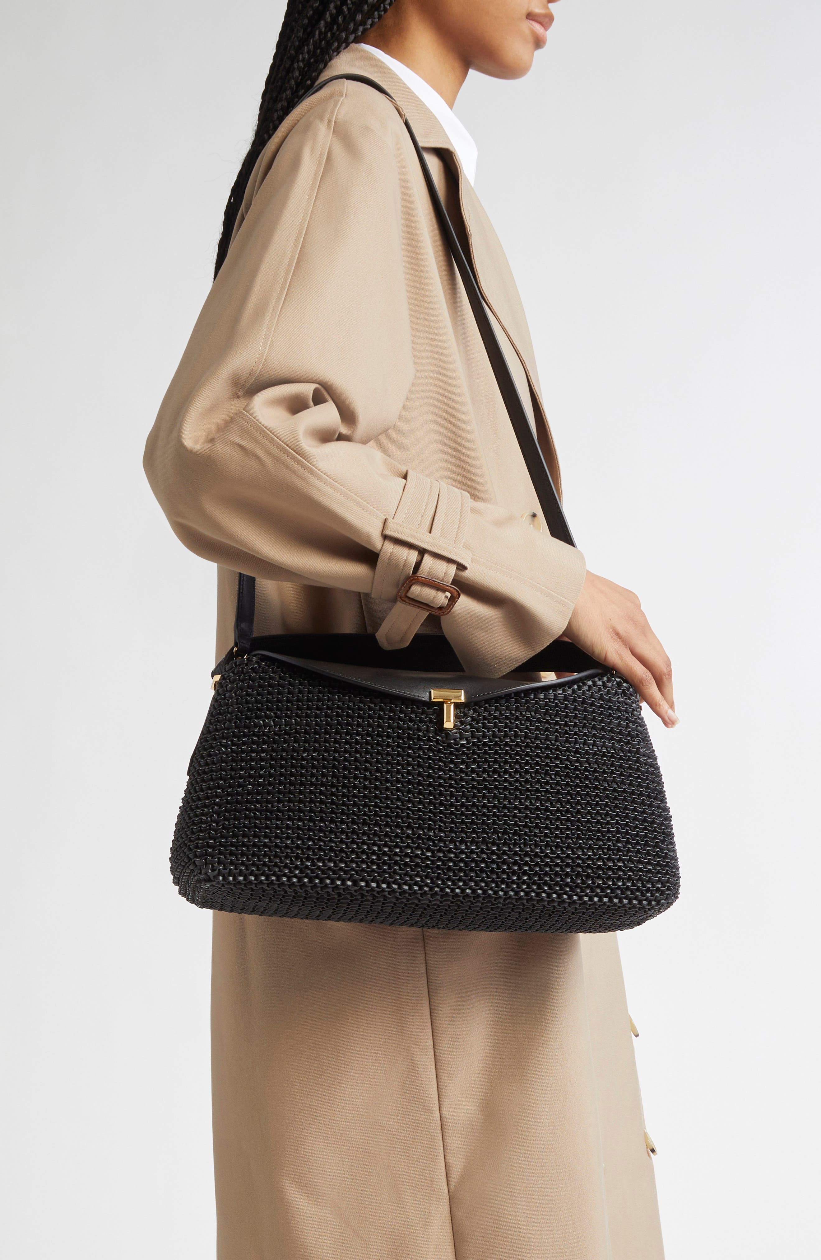 TOTEME T-Lock Woven Leather Top Handle Bag, Alternate, color, Black