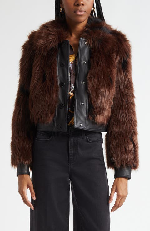 Claira Faux Leather Trim Faux Fur Jacket