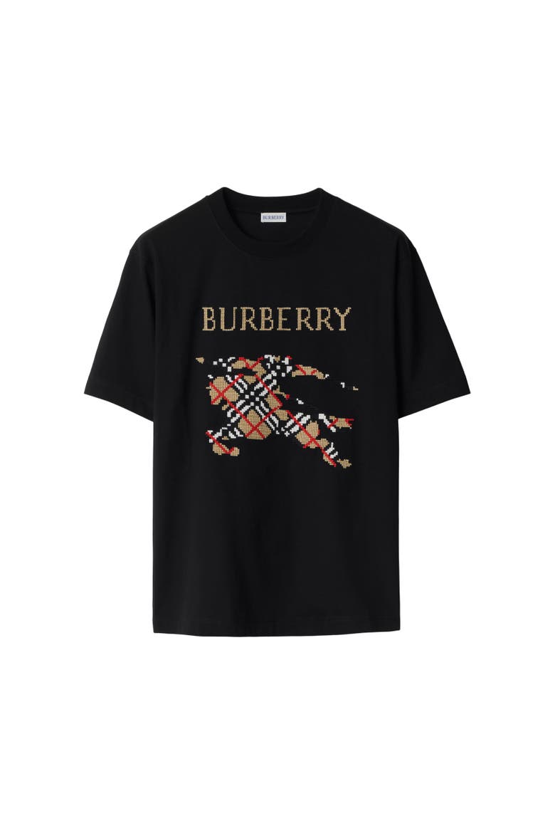 Cross Stitch Knight Cotton T-shirt, Alternate, color, Black