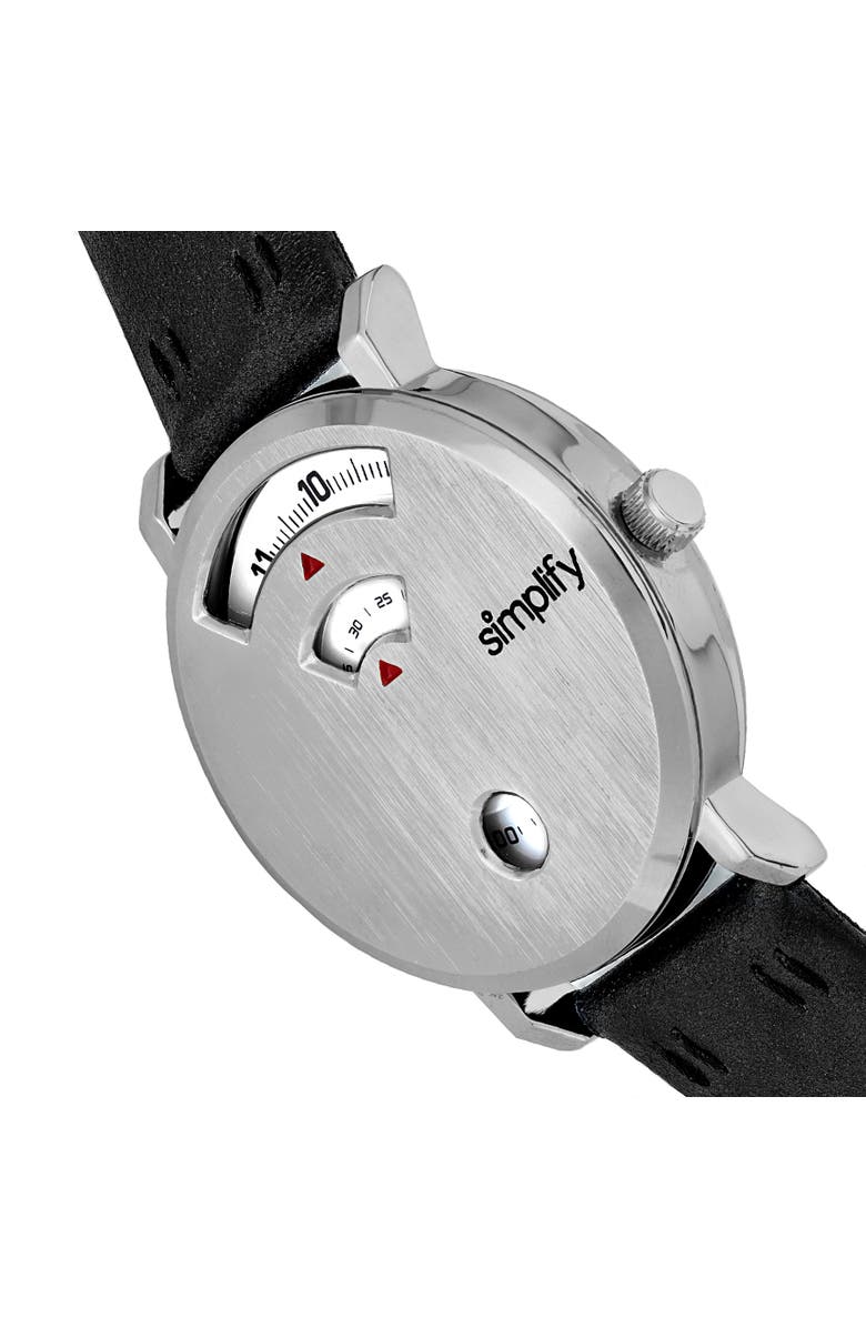 SIMPLIFY The 7000 Leather-Band Watch, Alternate, color, Silver/Black