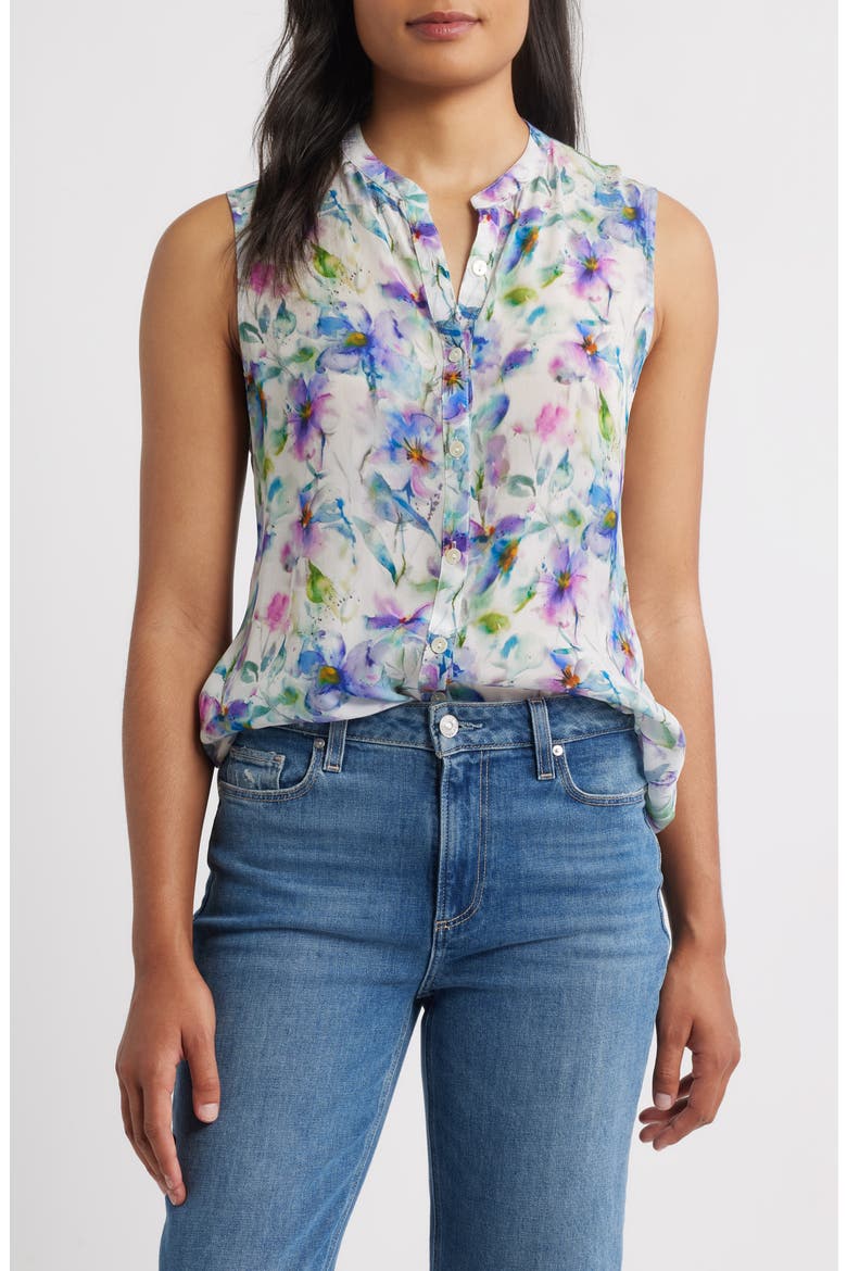 Print Sleeveless Shirt, Main, color, GREY MULTI